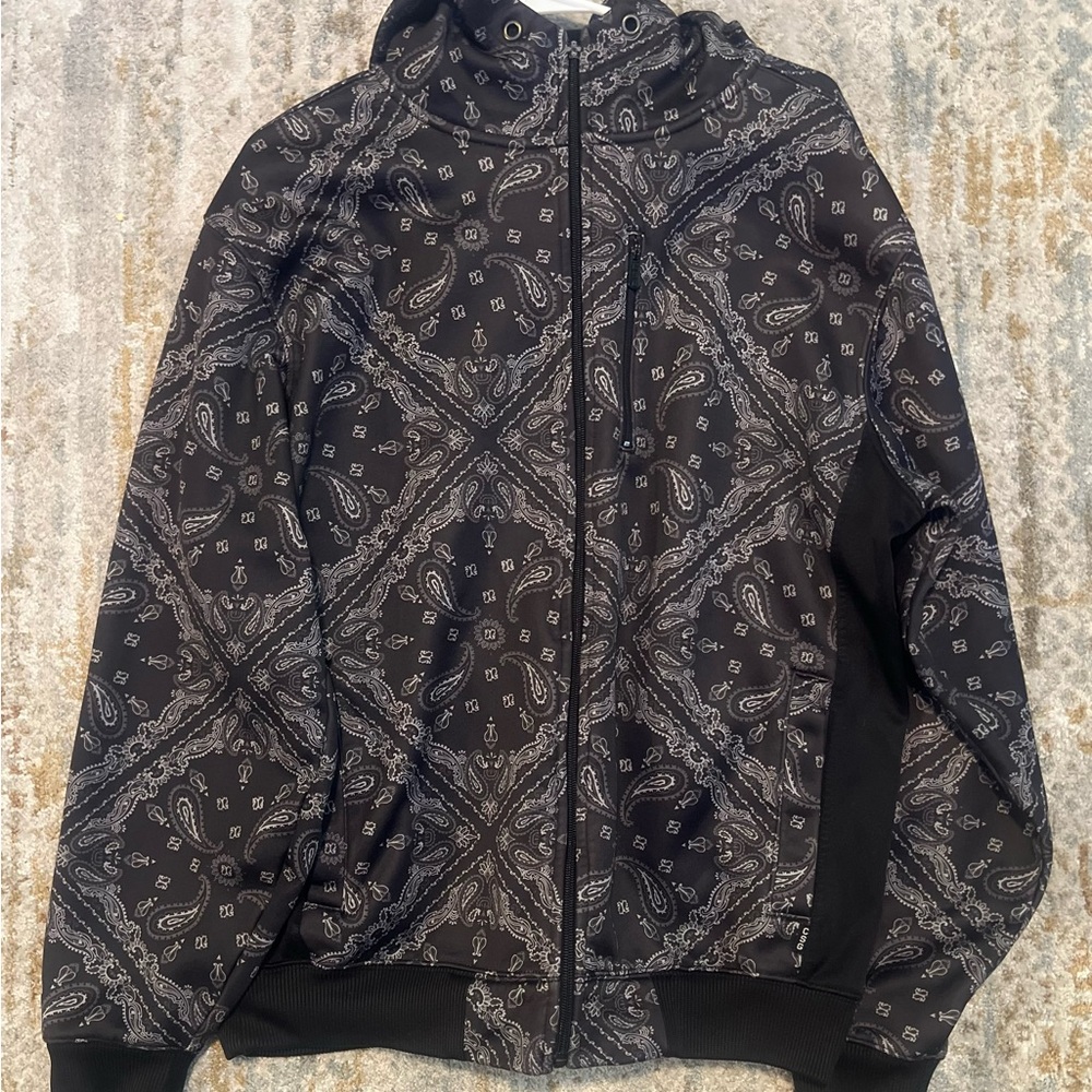 Champs Sports Black Paisley Zip-Up Hoodie size large
